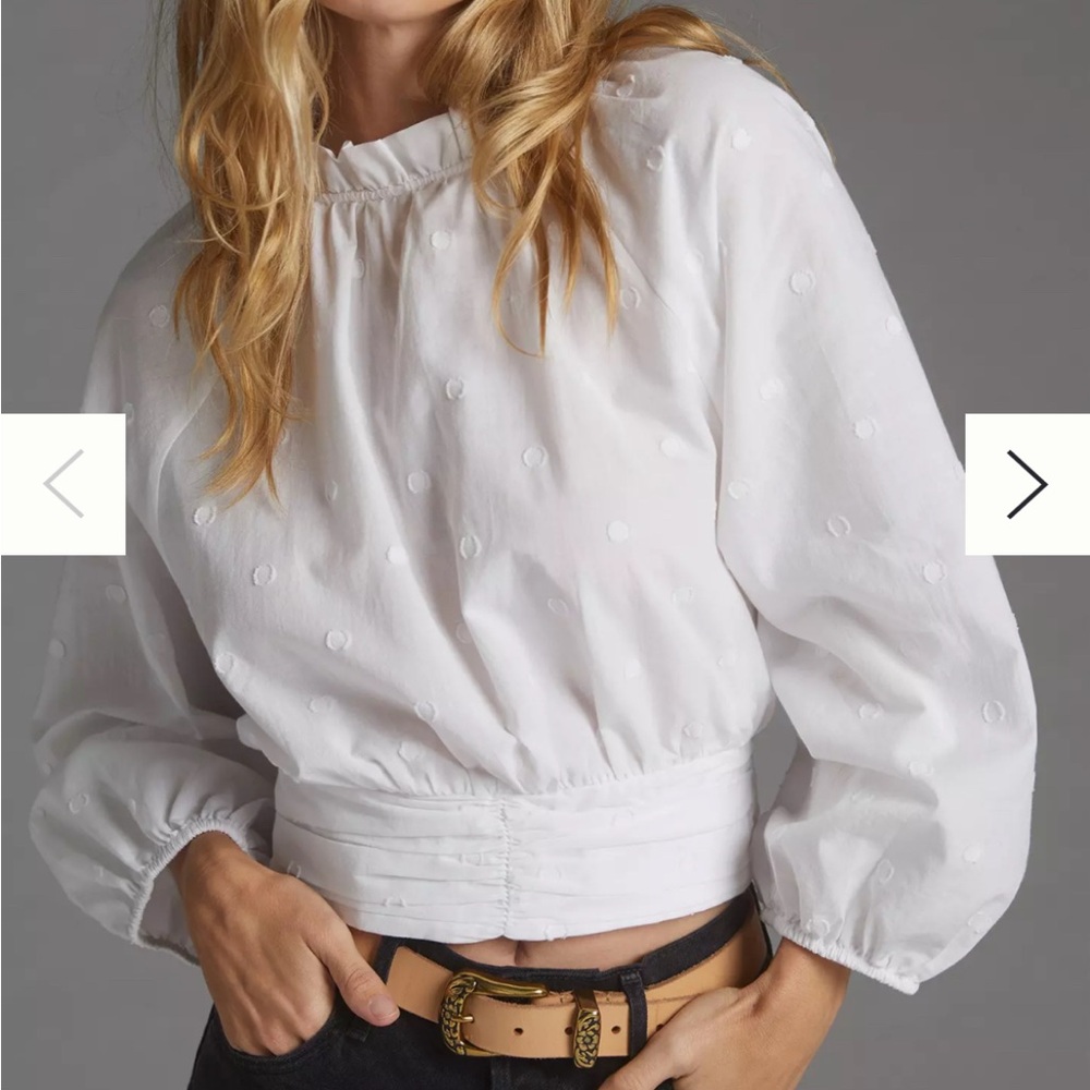 Maeve by Anthropologie polka dot white puffed blouse. Worn a couple of times